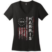 Kamala Harris 2024 For President Campaign Us Flag Vintage Women's V-Neck T-Shirt