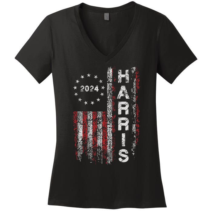 Kamala Harris 2024 For President Campaign Us Flag Vintage Women's V-Neck T-Shirt