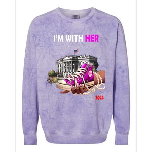 Kamala Harris 2024 IM With Her Rocking Chucks & Pearls Colorblast Crewneck Sweatshirt