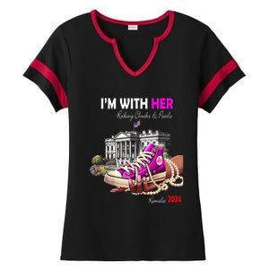 Kamala Harris 2024 IM With Her Rocking Chucks & Pearls Ladies Halftime Notch Neck Tee