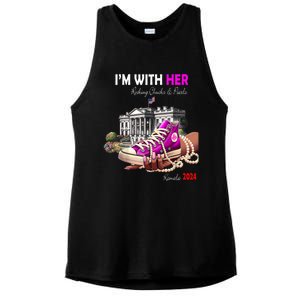 Kamala Harris 2024 IM With Her Rocking Chucks & Pearls Ladies PosiCharge Tri-Blend Wicking Tank