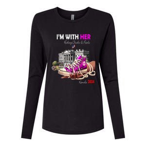 Kamala Harris 2024 IM With Her Rocking Chucks & Pearls Womens Cotton Relaxed Long Sleeve T-Shirt