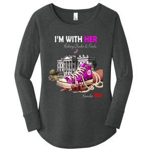 Kamala Harris 2024 IM With Her Rocking Chucks & Pearls Women's Perfect Tri Tunic Long Sleeve Shirt