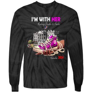 Kamala Harris 2024 IM With Her Rocking Chucks & Pearls Tie-Dye Long Sleeve Shirt