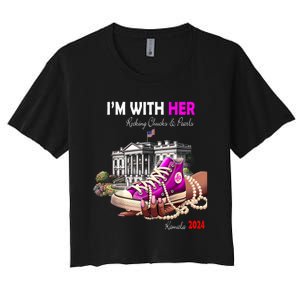 Kamala Harris 2024 IM With Her Rocking Chucks & Pearls Women's Crop Top Tee