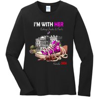 Kamala Harris 2024 IM With Her Rocking Chucks & Pearls Ladies Long Sleeve Shirt