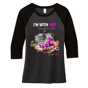 Kamala Harris 2024 IM With Her Rocking Chucks & Pearls Women's Tri-Blend 3/4-Sleeve Raglan Shirt