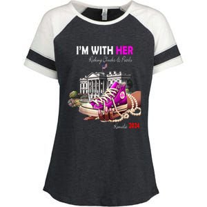 Kamala Harris 2024 IM With Her Rocking Chucks & Pearls Enza Ladies Jersey Colorblock Tee