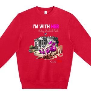 Kamala Harris 2024 IM With Her Rocking Chucks & Pearls Premium Crewneck Sweatshirt