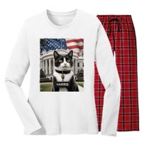 Kamala Harris 2024 President Gifts Funny Childless Cat Ladies For Harris 2024 Women's Long Sleeve Flannel Pajama Set 