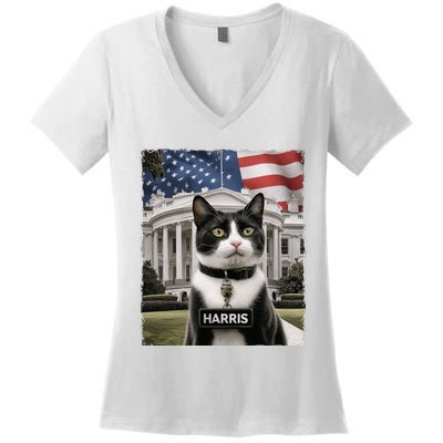 Kamala Harris 2024 President Gifts Funny Childless Cat Ladies For Harris 2024 Women's V-Neck T-Shirt