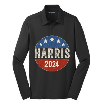 Kamala Harris 2024 For President Campaign Us Flag Silk Touch Performance Long Sleeve Polo