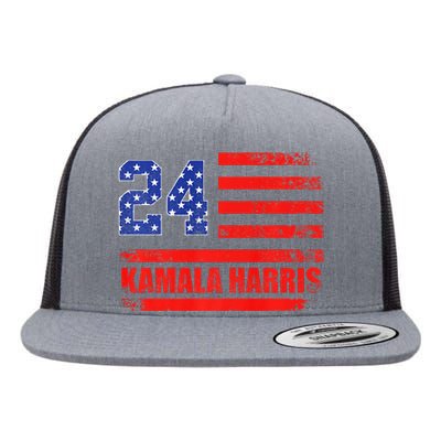 Kamala Harris 2024 Harris 2024 For President American Flag Flat Bill Trucker Hat