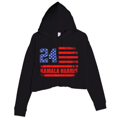 Kamala Harris 2024 Harris 2024 For President American Flag Crop Fleece Hoodie