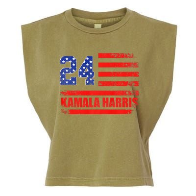 Kamala Harris 2024 Harris 2024 For President American Flag Garment-Dyed Women's Muscle Tee