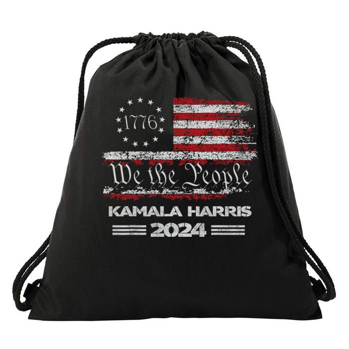 Kamala Harris 2024 Us Flag Democratic President Drawstring Bag