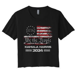 Kamala Harris 2024 Us Flag Democratic President Women's Crop Top Tee