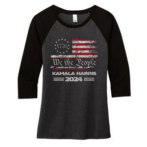 Kamala Harris 2024 Us Flag Democratic President Women's Tri-Blend 3/4-Sleeve Raglan Shirt