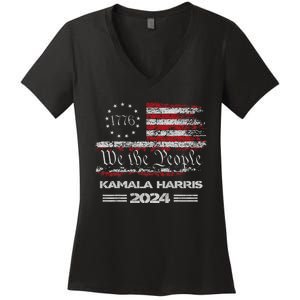 Kamala Harris 2024 Us Flag Democratic President Women's V-Neck T-Shirt