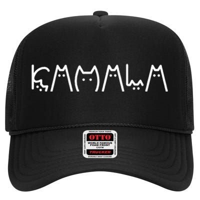 Kamala Harris 2024 Cat Lettering Positive Cat Lady High Crown Mesh Back Trucker Hat