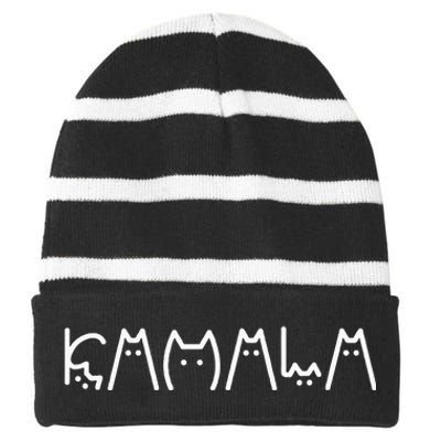 Kamala Harris 2024 Cat Lettering Positive Cat Lady Striped Beanie with Solid Band