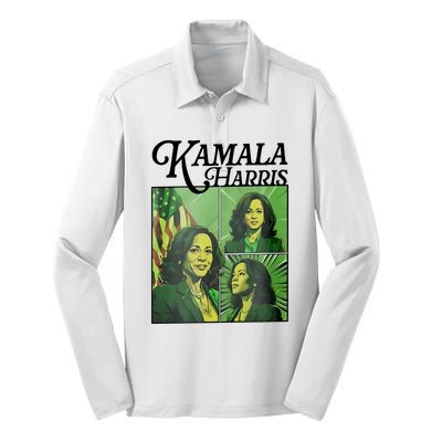 Kamala Harris 24 For The People Green Silk Touch Performance Long Sleeve Polo