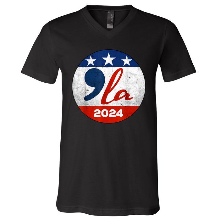 Kamala Harris 2024 For President Comma La Retro Style V-Neck T-Shirt