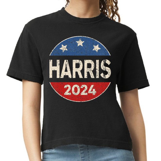 Kamala Harris 2024 For President Button Election Comfort Colors Boxy T-Shirt