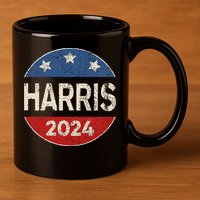 Kamala Harris 2024 For President Button Election 11oz C Handle Ceramic Mug