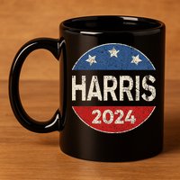 Kamala Harris 2024 For President Button Election 11oz C Handle Ceramic Mug