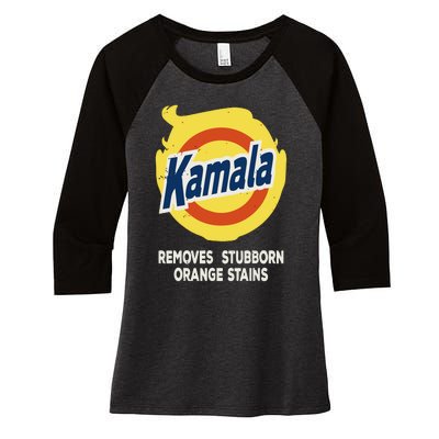 Kamala Harris 2024 Removes Stubborn Orange Stains Humorous Women's Tri-Blend 3/4-Sleeve Raglan Shirt