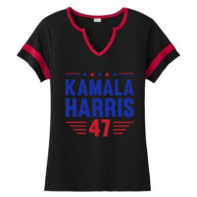 Kamala Harris 2024 Madam President Kamala Harris 47 Ladies Halftime Notch Neck Tee