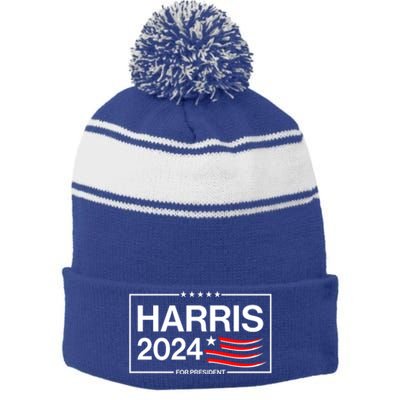 Kamala Harris 2024 For President Stripe Pom Pom Beanie