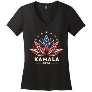 Kamala Harris 2024 Presidential Campaign American Lotus Women's V-Neck T-Shirt