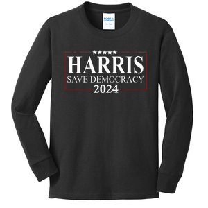 Kamala Harris 2024 Save Our Democracy Vote For President Kids Long Sleeve Shirt