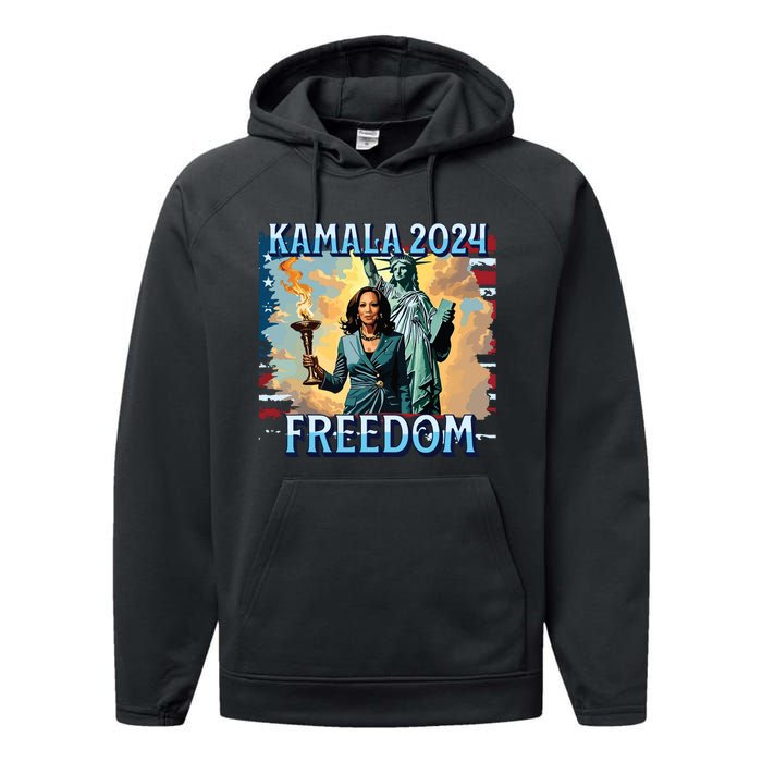 Kamala Harris 2024 For President Campaign Lady Liberty Torch Performance Fleece Hoodie