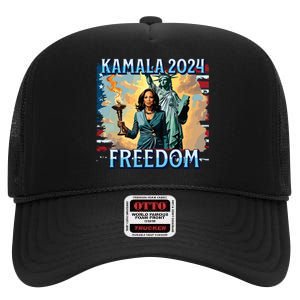 Kamala Harris 2024 For President Campaign Lady Liberty Torch High Crown Mesh Back Trucker Hat