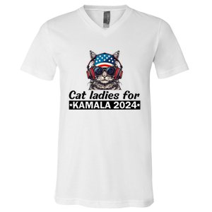 Kamala Harris 2024 Cat Lady Voting Cats Feminine V-Neck T-Shirt