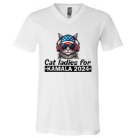 Kamala Harris 2024 Cat Lady Voting Cats Feminine V-Neck T-Shirt