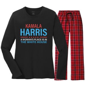 Kamala Harris 2024 A Womans Place Is In The White House Women's Long Sleeve Flannel Pajama Set 