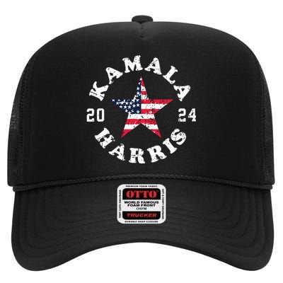 Kamala Harris 2024 President American Flag Vote Kamala High Crown Mesh Back Trucker Hat