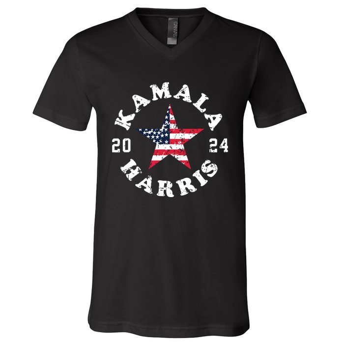 Kamala Harris 2024 President American Flag Vote Kamala V-Neck T-Shirt