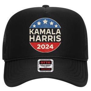 Kamala Harris 2024 Retro Campaign Button Election Pocket High Crown Mesh Back Trucker Hat