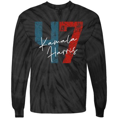 Kamala Harris 2024 47th President Save Democracy Us Flag Tie-Dye Long Sleeve Shirt