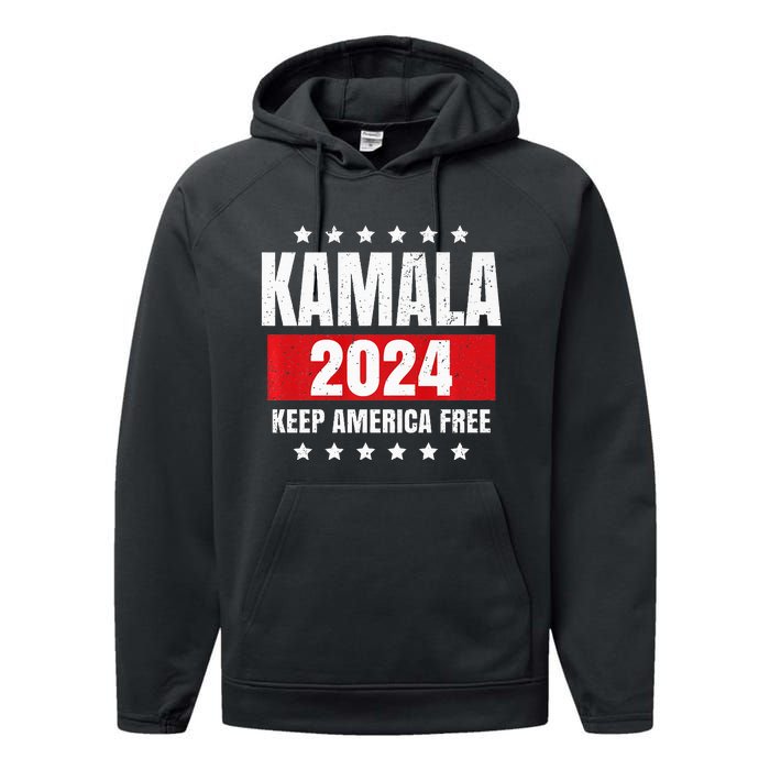 Kamala Harris 2024 Keep America Free Pro Kamala 2024 Performance Fleece Hoodie