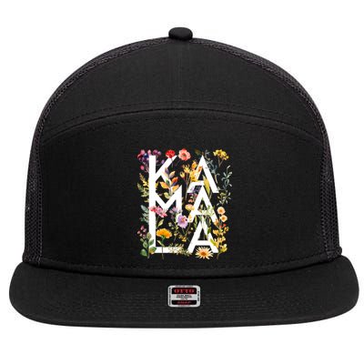 Kamala Harris 2024 Election Floral Flowers 7 Panel Mesh Trucker Snapback Hat