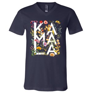 Kamala Harris 2024 Election Floral Flowers V-Neck T-Shirt