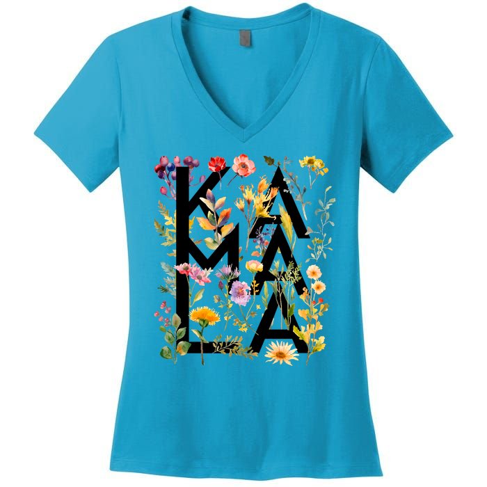 Kamala Harris 2024 Election Floral Flowers Women's V-Neck T-Shirt