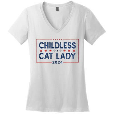 Kamala Harris 2024 For President Election Childless Cat Lady Women's V-Neck T-Shirt