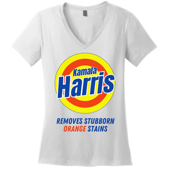 Kamala Harris 2024 Removes Stubborn Orange Stains Funny Vote Women's V-Neck T-Shirt